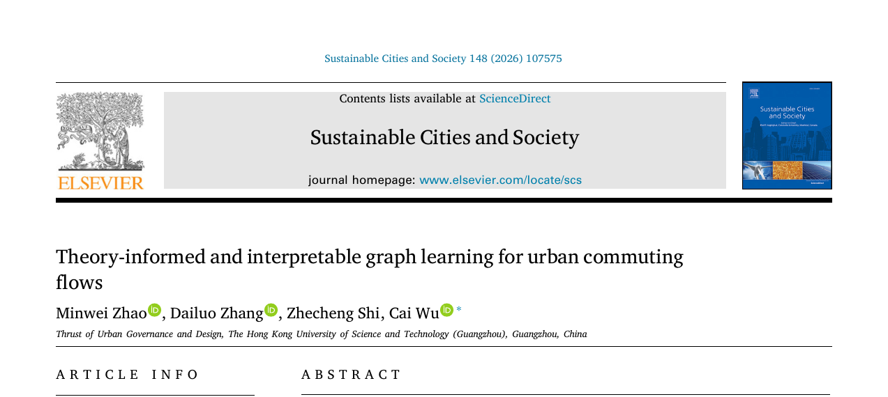 Now Out in Sustainable Cities and Society: Theory-Informed Graph Learning for Urban Commuting Flows