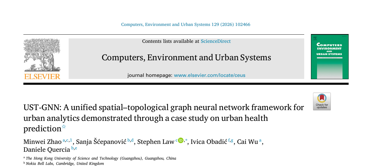 Now Out in Computers, Environment and Urban Systems: UST-GNN for Urban Health Analytics